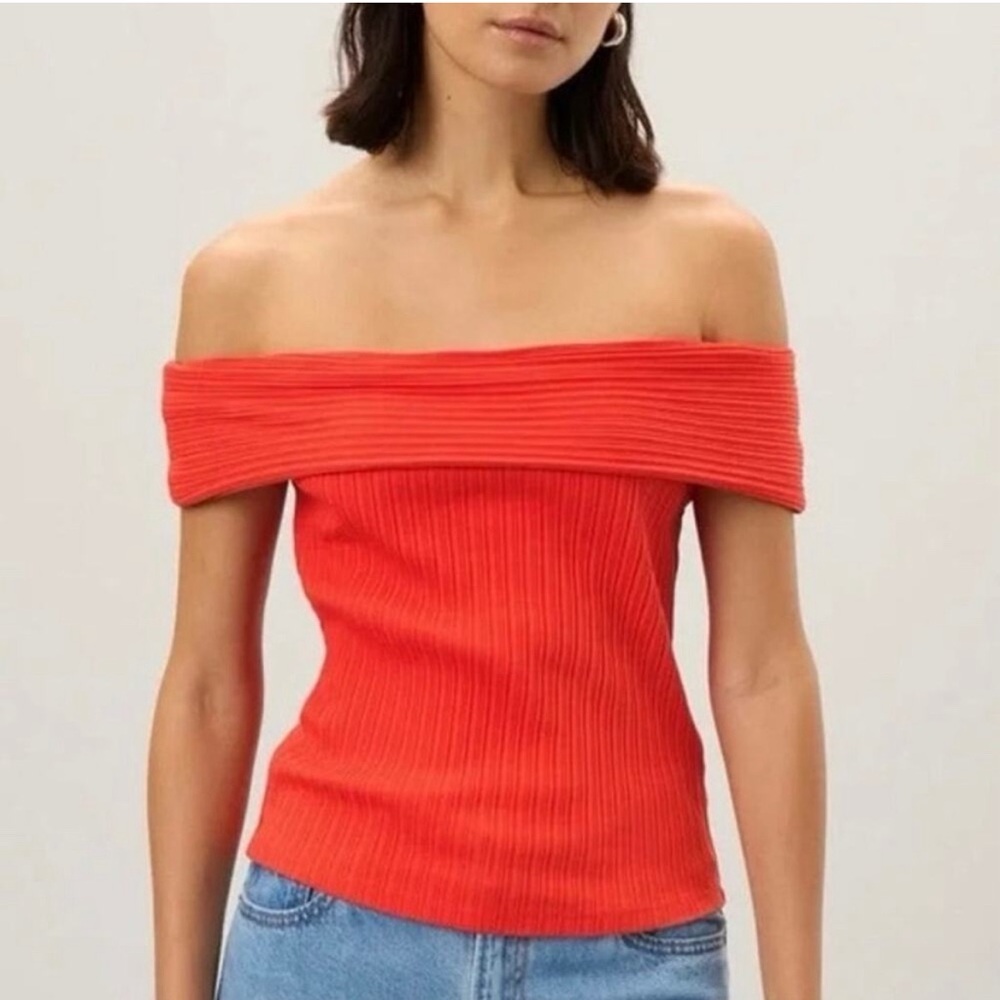 Madewell Red Off-Shoulder Ribbed Tee